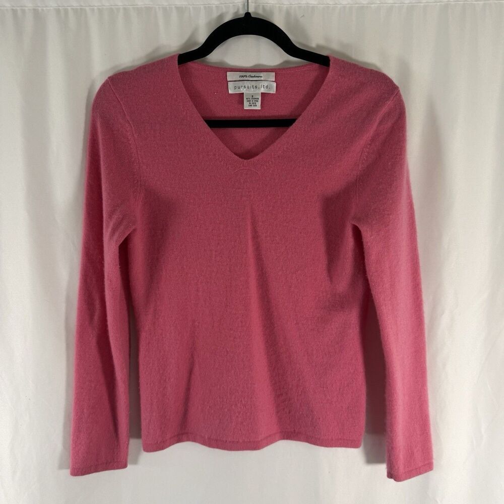 Pursuits LTD 100% Cashmere Sweater Women's Small Pink V-Neck Knit Cozy Soft